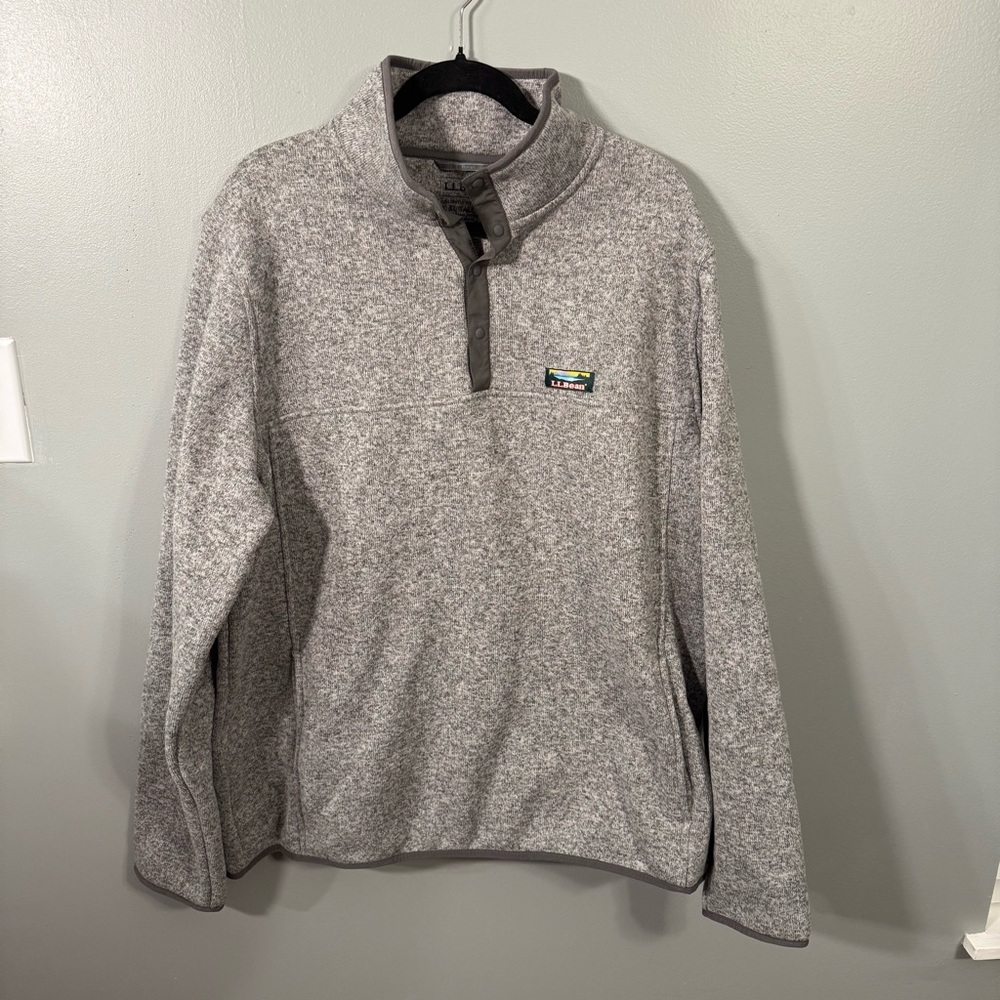 L.L. Bean Men's L.L. Bean XL Tall Gray Sweater Fleece Pullover Snap Collar NWOT